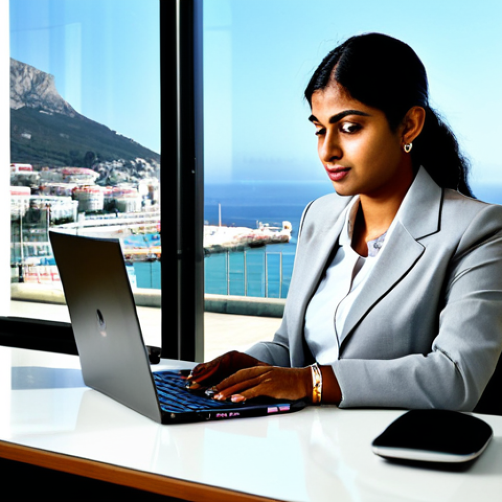 A Modern Gibraltarian Professional**

A confident businesswoman of Bengali descent, dressed in a modest, stylish business suit, working on a laptop in a bright, contemporary office in Gibraltar, with the iconic Rock of Gibraltar visible through the window, fully clothed, appropriate attire, safe for work, perfect anatomy, natural proportions, professional photography, high quality.

**